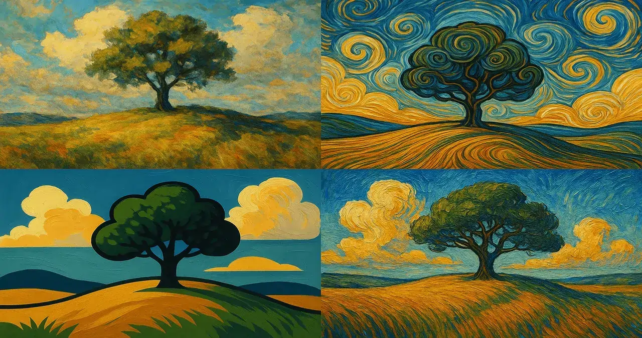 Midjourney v6 showcasing multiple artistic styles