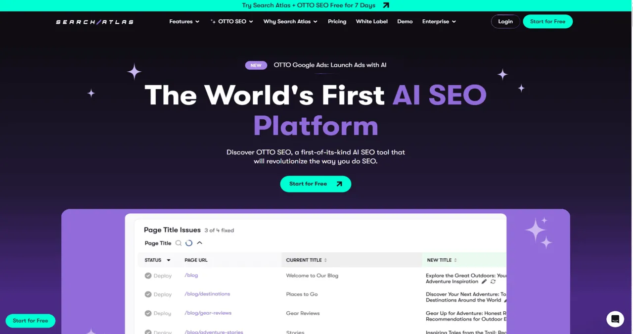Screenshot of a search atlas dashboard