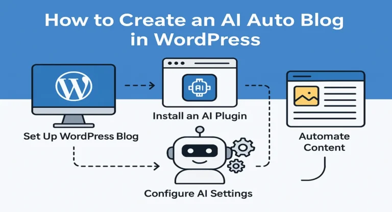 Step-by-step guide on how to start AI autoblogging with WordPress — set up a blog, install AI plugin, configure AI settings, and automate content creation