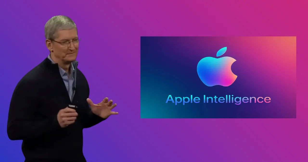 An image of Apple CEO Tim Cook Speaking about Apple Intelligence at an event