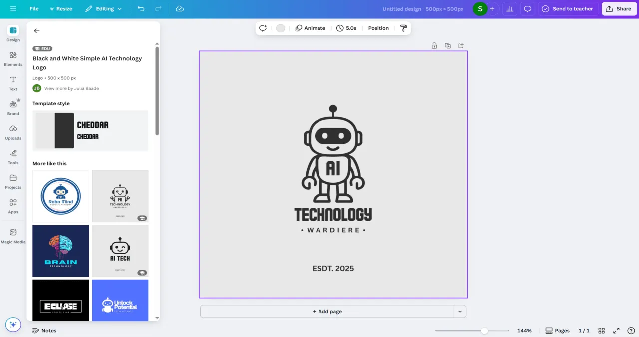 Screenshot of canva dashboard interface
