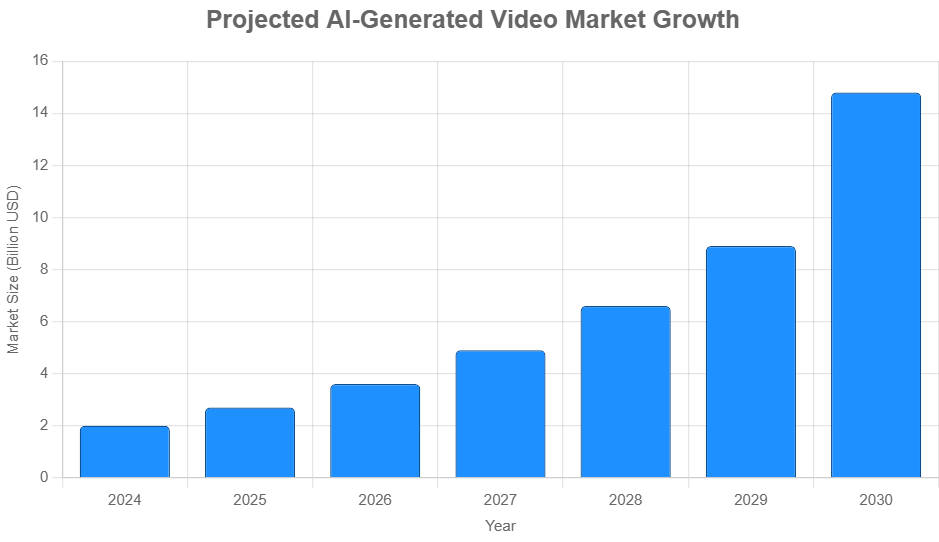 an image of graph showing projected AI-generated video market growth.