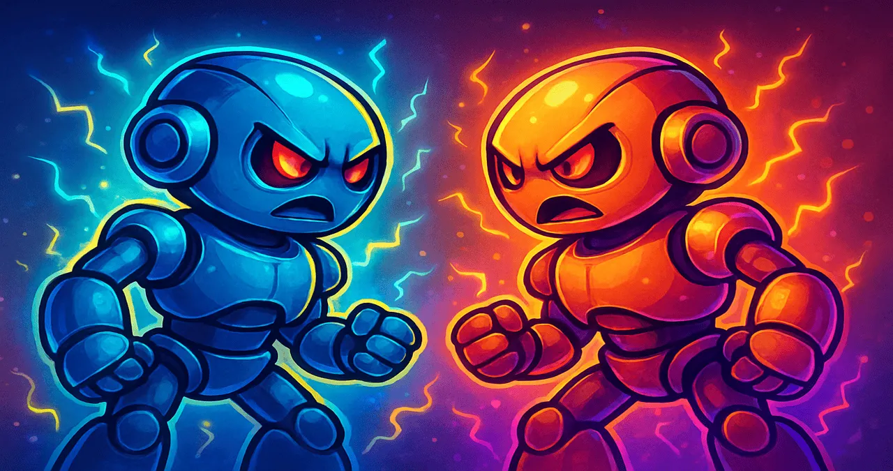 An illustration image of 2 robots facing each other reflecting comparison between Claude Opus 4.1 vs Sonnet 4