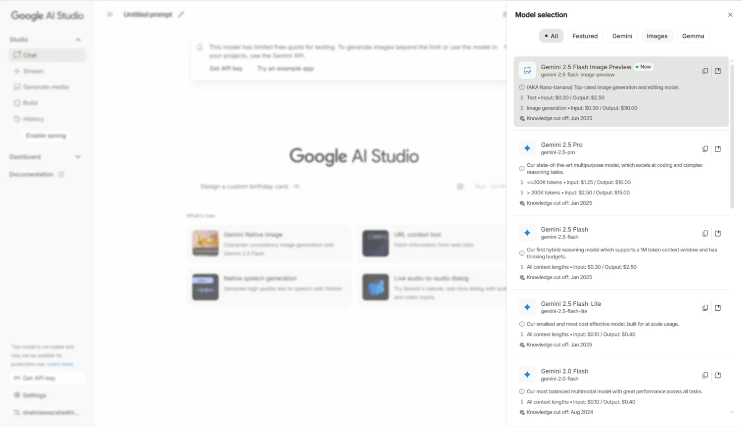 Gemini 2.5 Flash Image dashboard Interface