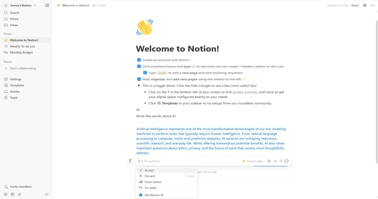 screenshot of notion dashboard interface