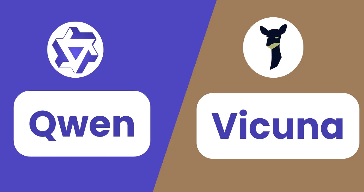 An image of Qwen and Vicuna logo with split background.