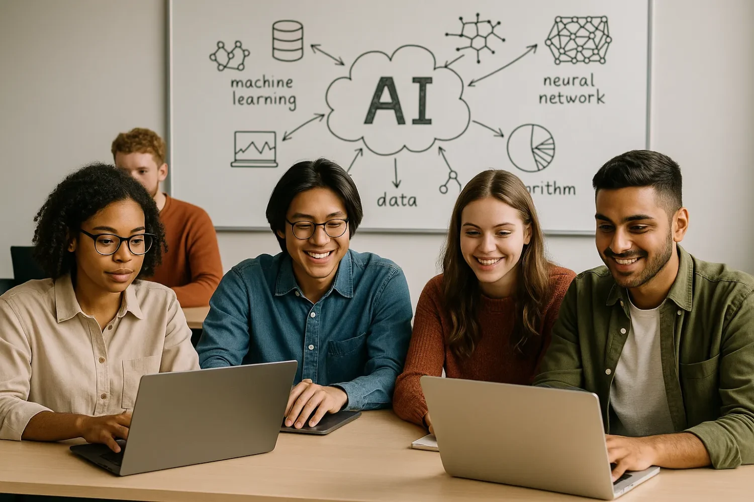 A group of developers discussing and learning new AI skills