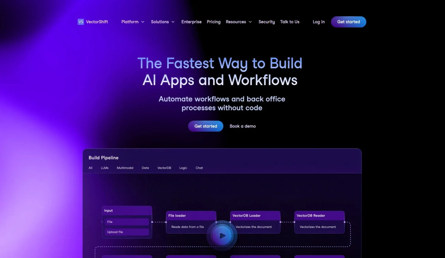 An image of vectorshift interface
