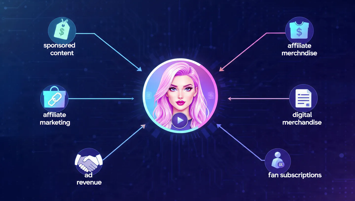 an infographics image of income stream of AI influencer